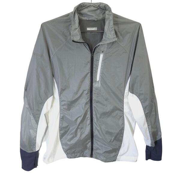 Marmot Jacket Womens L Gray White Colorblock Moisture Wicking Track Windbreaker - Picture 1 of 13